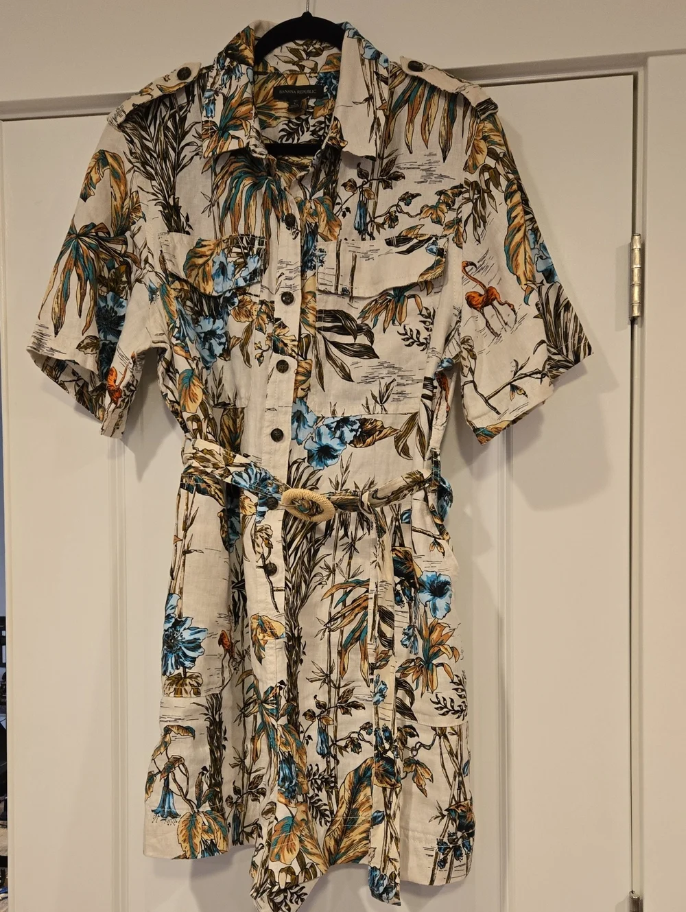 Banana Republic Linen Romper in Cream, Blue & Tan